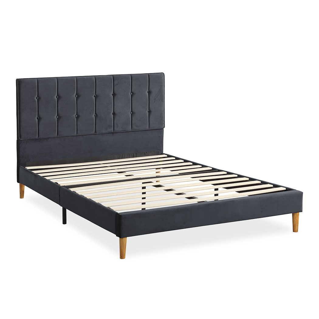 Levede Bed Frame Queen Size Mattress Base Platform Wooden Velevt Headboard Grey