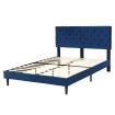 Levede Bed Frame Queen Size Mattress Base Platform Wooden Velevt Headboard Blue