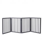 Wooden Pet Gate Dog Fence Retractable Barrier Portable Door 4 Panel Grey