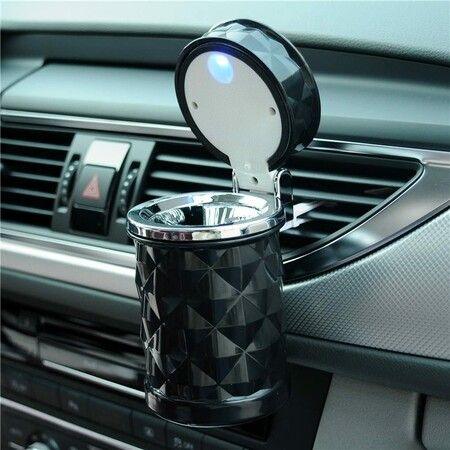 Portable Car Ashtray with Smokeless Blue LED Light Smoking Holder (Black)