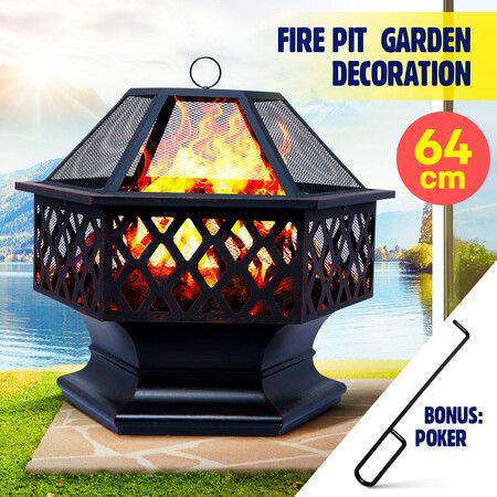 Polygonal Fire Pit BBQ Grill Smoker Brazier Fireplace Portable Outdoor Patio Camping Heater 28 Inch