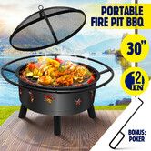 2 In 1 Fire Pit BBQ Grill Fireplace Smoker Brazier Outdoor Patio Heater Camping Portable 30 Inch