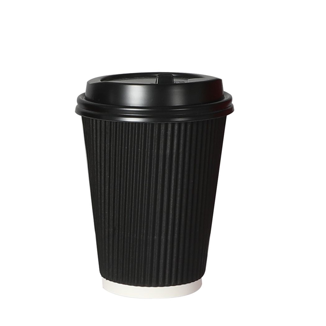 500 Pcs 12oz Disposable Takeaway Coffee Paper Cups Triple Wall Take Away w Lids