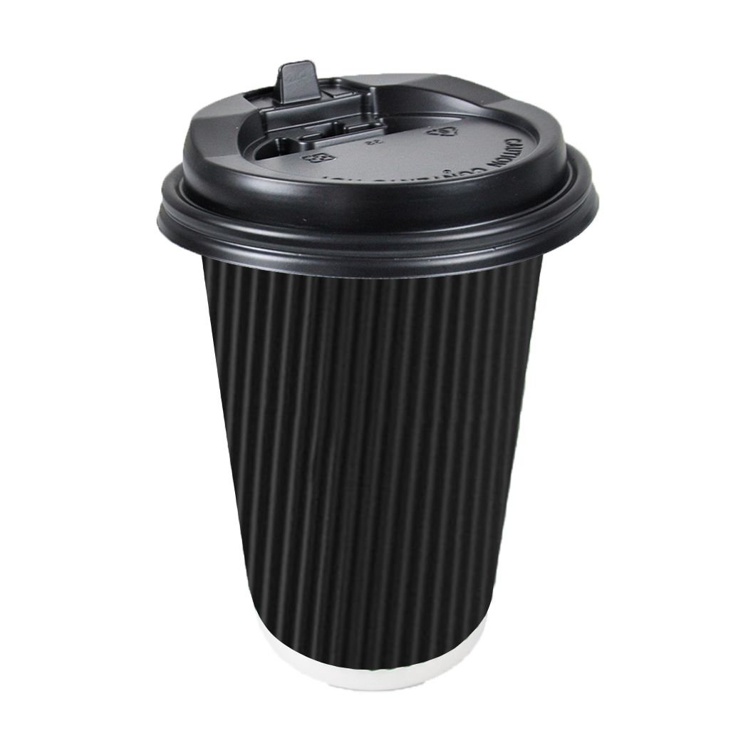 50 Pcs 16oz Disposable Takeaway Coffee Paper Cups Triple Wall Take Away w Lids