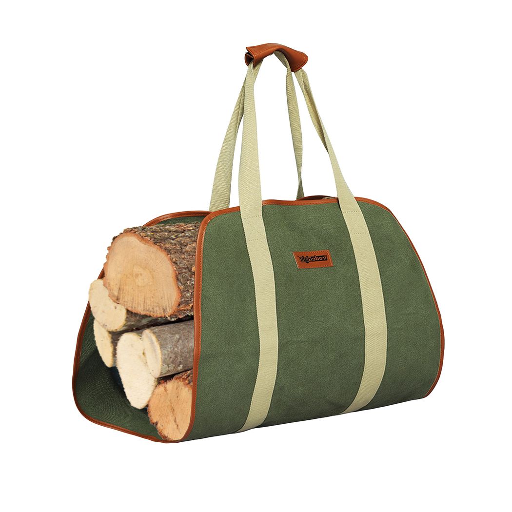 Traderight Firewood Bag Durable Canvas Leather Fire Wood Carrier Log Holder Tote