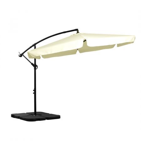 3M Patio Outdoor Umbrella Cantilever Beige With Base Stand