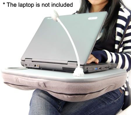 Multi-Functional Padded Laptop Lap Desk with Lamp and Cup & Pen Holder