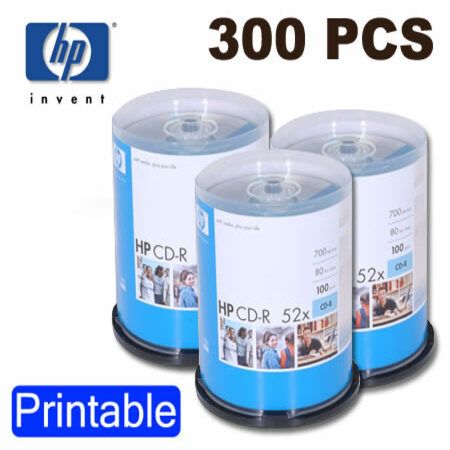 Hewlett-Packard (HP) 300PCS CD-R 52X Blank Inkjet Printable Media Discs ...