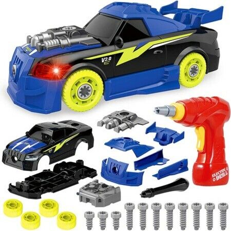 Take Apart Race Car with Electric Screwdriver Tool, Fine Motor Skill Toy, Car Construction Set Building Learning Game for Kids