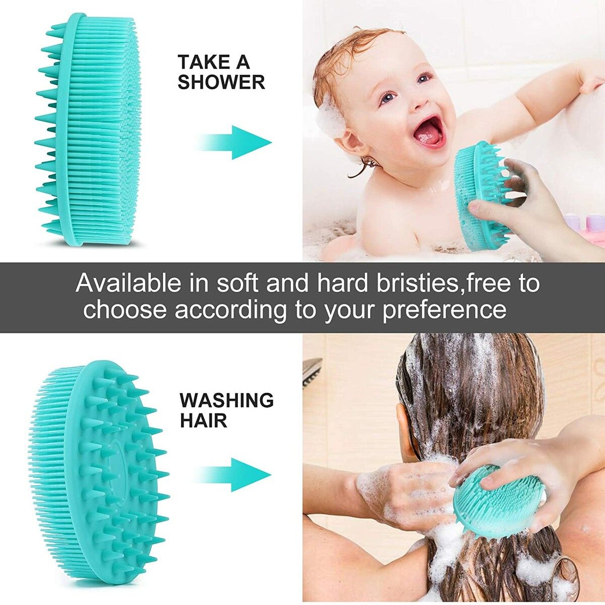 Silicone Body Brush,2 in 1 Bath and Shampoo Brush (Green)