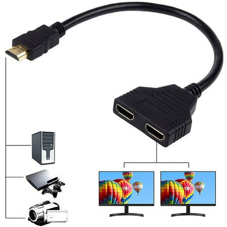 HDMI Splitter Adapter Cable HDMI Male 1080P to Dual HDMI Female Cable for HDTV HD, LED, LCD, TV