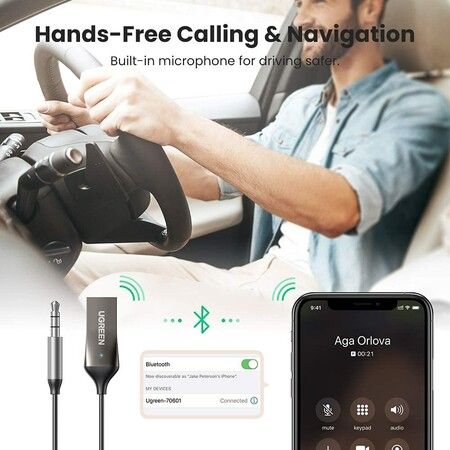 Bluetooth 5.0 Aux Adapter, Bluetooth Car Receiver USB 2.0 to 3.5mm Jack Handsfree Car kit Audio Receiver with Built-in Microphone for Car Speaker and Home Audio