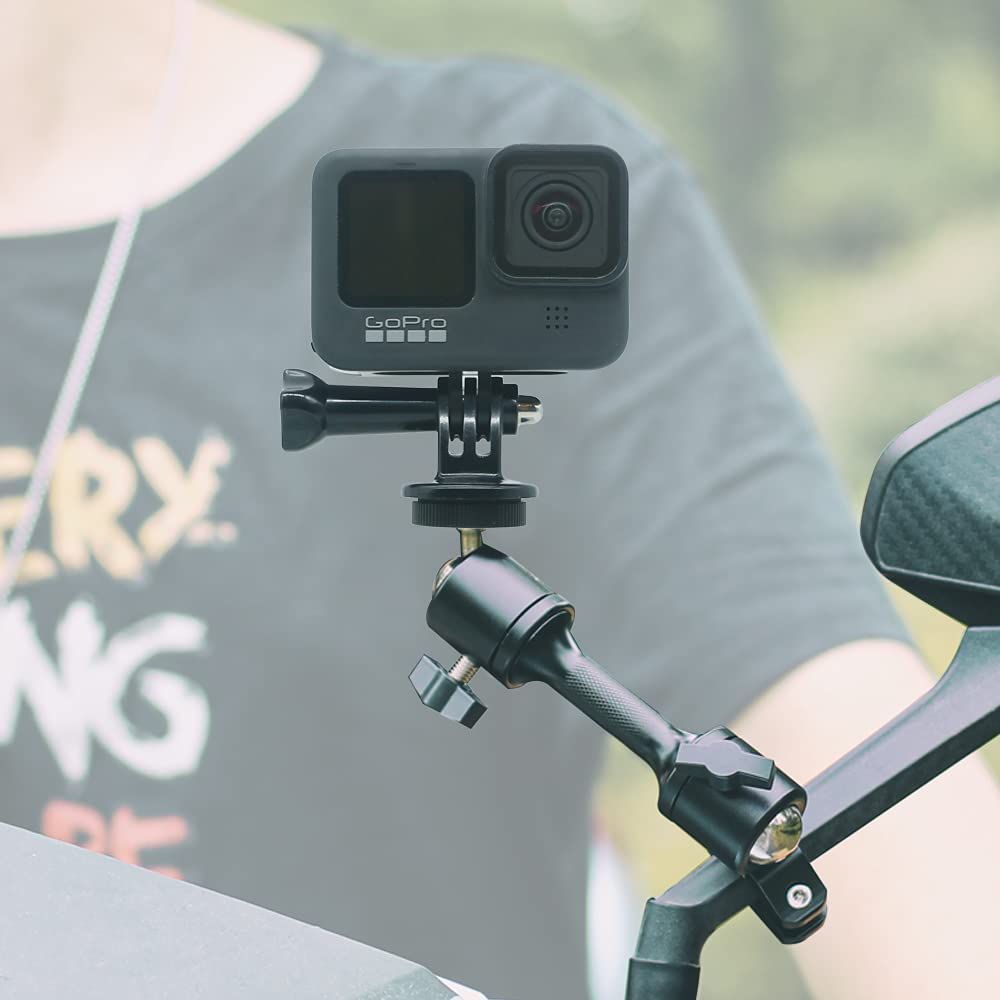 Aluminum Motorcycle Sports Camera Bracket, 360 Degree Motorcycle Bike Camera Holder Handlebar Mount Bracket Compatible with GoPro Hero 10 Black