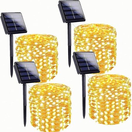 4-Pack 160FT 400 LED Solar String Lights Outdoor, Waterproof Solar Fairy Lights with 8 Lighting Modes, Solar Outdoor Lights for Tree Christmas Wedding Party Decorations Garden Patio (Warm White)