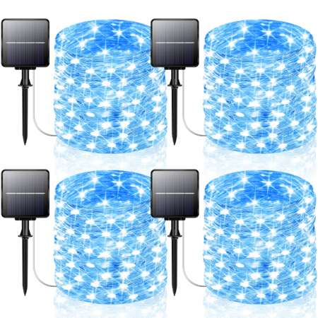 4-Pack 160FT 400 LED Solar String Lights Outdoor, Waterproof Solar Fairy Lights with 8 Lighting Modes, Solar Outdoor Lights for Tree Christmas Wedding Party Decorations Garden Patio (Blue)