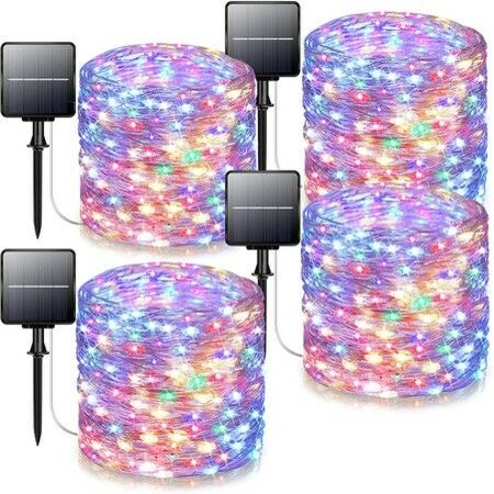 4-Pack 160FT 400 LED Solar String Lights Outdoor, Waterproof Solar Fairy Lights with 8 Lighting Modes, Solar Outdoor Lights for Tree Christmas Wedding Party Decorations Garden Patio (Multi-Color)