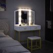 Large Vanity Dressing Table Makeup Desk Set with 10 LED Lighted Mirror Stool 2 Drawers White