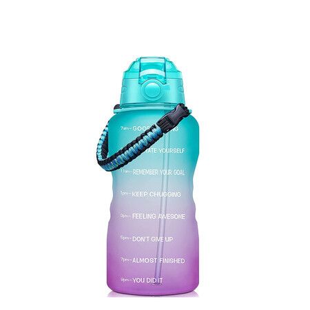 Large 1 Gallon Motivational Water Bottle with Paracord Handle And Removable Straw - BPA Free