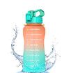 2L Motivational Water Bottle Leak proof BPA Free for Fitness,Gym and Outdoor Sports(Orange+Green)