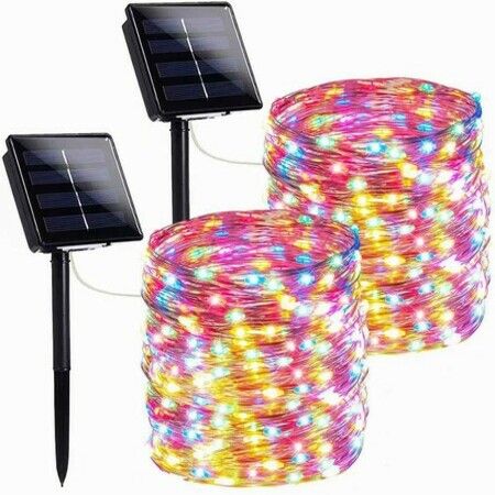 2-Pack 80FT 200 LED Solar String Lights Outdoor, Waterproof Solar Fairy Lights with 8 Lighting Modes, Solar Outdoor Lights for Tree Christmas Wedding Party Decorations Garden Patio (Multi-Color)