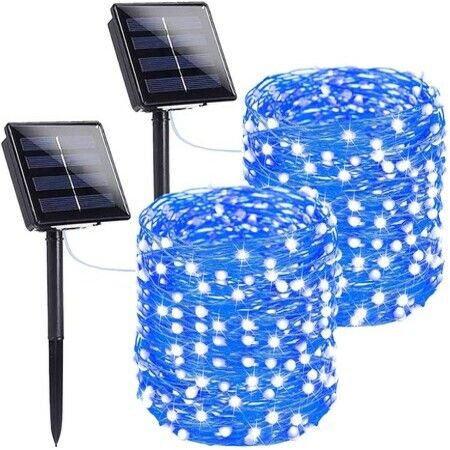 2-Pack 80FT 200 LED Solar String Lights Outdoor, Waterproof Solar Fairy Lights with 8 Lighting Modes, Solar Outdoor Lights for Tree Christmas Wedding Party Decorations Garden Patio (Blue)