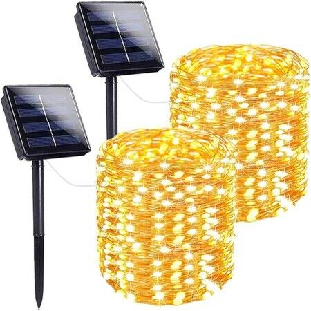 2-Pack 80FT 200 LED Solar String Lights Outdoor, Waterproof Solar Fairy Lights with 8 Lighting Modes, Solar Outdoor Lights for Tree Christmas Wedding Party Decorations Garden Patio (Warm White)