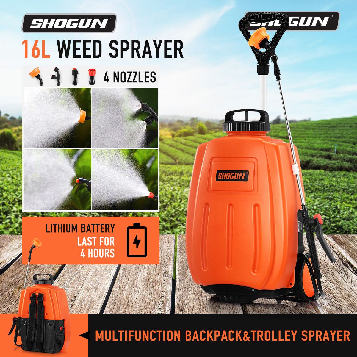 Garden Weed Sprayer Trolley Backpack Electric Battery Powered Lawn Pump Spraying Portable Lithium 16L