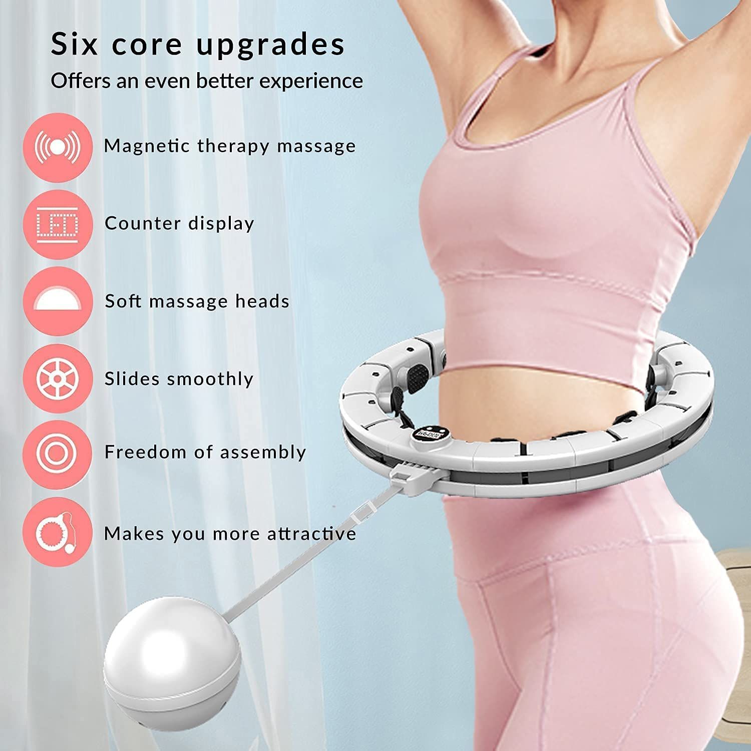 Smart Weighted Hula Hoop for Weight Loss,Non-Falling HoolaHoop Plus Size,Adjustable Exercise Infinity Fit Hoop,16 Detachable Knots Fitness Circle with Timer & Lap Counter,Suitable for Adults and Kids 