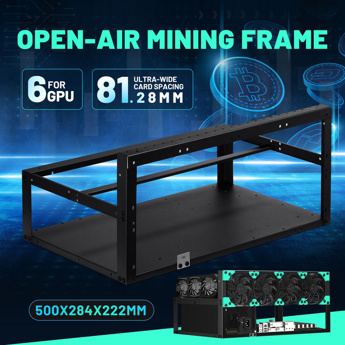 6GPU Mining Frame Rack Open Air Rig Case Graphics Card Holder Motherboard Bracket 