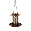 Solar Bird Feeder for Outdoors Hanging, Metal Wild Bird Feeder for Cardinals Solar Garden Lantern with S Hook as Gift Ideas for Bird Lovers