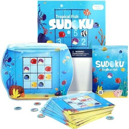 Kids Magnet Sudoku Toys Magnetic Tabletop Desk Toy for Kids Hand-held Smart Board Games Age 4 and Up ,Tropical Fish,Brain Teaser Toy