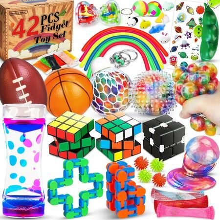 Anxiety Relief Stress Sensory Toys Fidget Toys Pack with Simple Dimple for Birthday Party Favors Fidget Pack for Kids and Adults School Classroom Reward Goodie Bag Fillers 41 Pcs Fidget Toys Set 