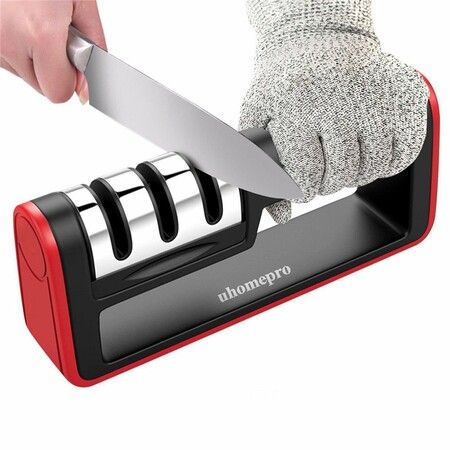 Kitchen Sharpener 3-Stage Sharpening System, Non-slip Base Kitchen Knife Sharpener, Easy to Use