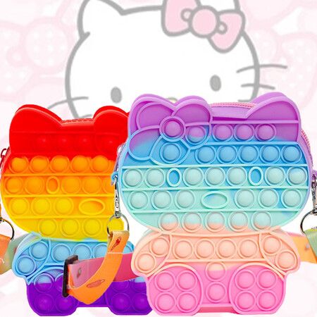 2pcs Kitty Bag Pop It Push Bubble Toys Alleviate Autism Adhd Anti-Stress Ladies Satchel Squeeze Toys for Kid