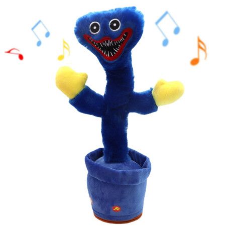 Singing and Dancing Huggy Wuggy Plush Toy Game Poppy Playtime with Music Sausage Monster Doll Electric Cactus Toy Birthday Gifts Color Blue
