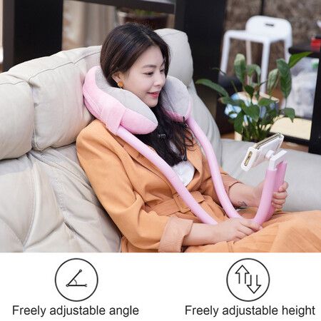 2-in-1 U-Shaped Neck Pillow With Gooseneck Tablet Phone Holder, Memory Foam Nap Pillow with Flexible Phone Reading Holder Color Pink