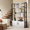 LUXSUITE 5 Tier Display Shelf Bookshelf Bookcase Storage Cabinet Shelving Unit Rack with 2 Lockable Doors