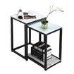LUXSUITE Side End Table Accent Coffee Nightstand with Storage Shelf Glass Top Bedside Sofa Couch