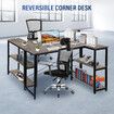 LUXSUITE Computer Desk L Shape Oak Corner Writing Gaming Study Table Home Office Workstation with Storage Shelf