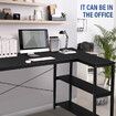 LUXSUITE Computer Desk Black L Shape Gaming Writing Study Corner Table Home Office Workstation with Storage Shelf