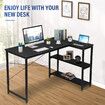 LUXSUITE Computer Desk Black L Shape Gaming Writing Study Corner Table Home Office Workstation with Storage Shelf