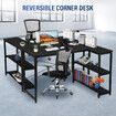 LUXSUITE Computer Desk Black L Shape Gaming Writing Study Corner Table Home Office Workstation with Storage Shelf