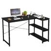 LUXSUITE Computer Desk Black L Shape Gaming Writing Study Corner Table Home Office Workstation with Storage Shelf