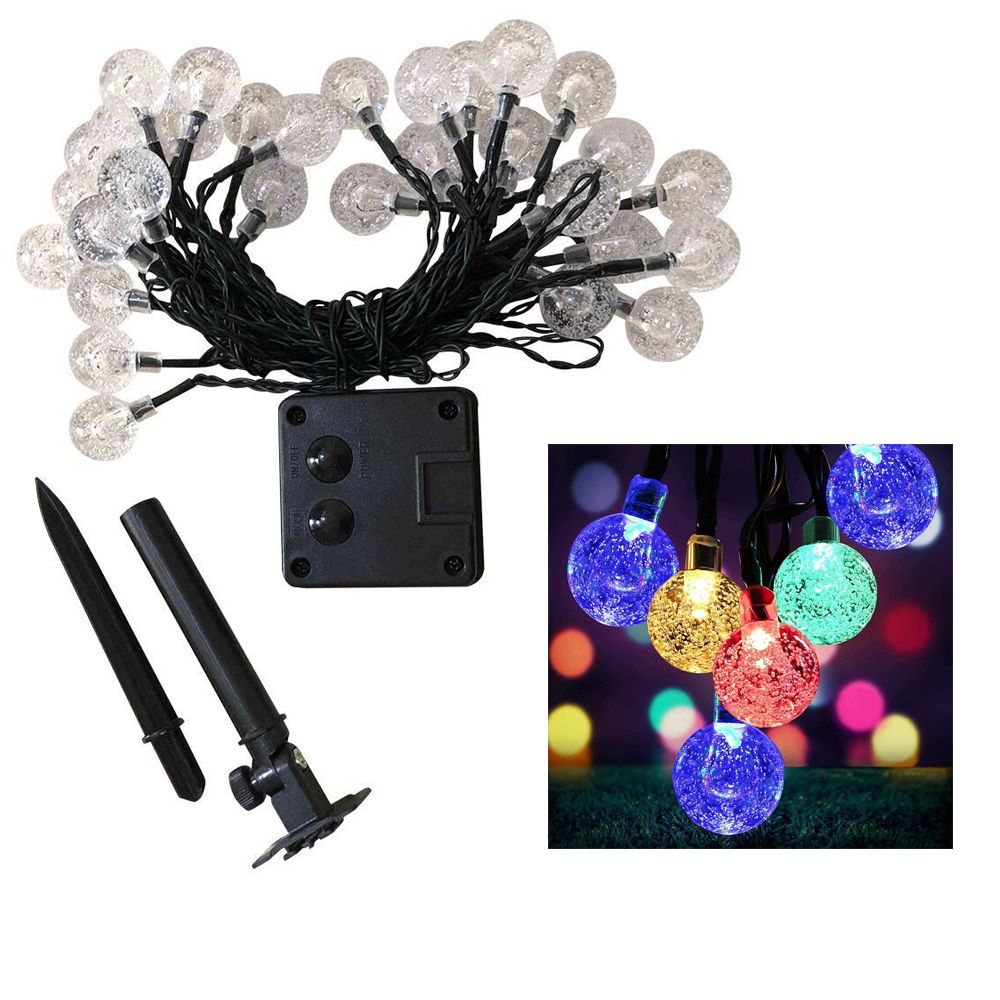 Solar String Lights Outdoor Waterproof,8 Mode 7M/24Ft 50led Cracked Crystal Ball Outdoor Solar Powered String Lights for Patio,Solar Garden Lights for Yard Porch Wedding Party Decoration(Multi-Color)