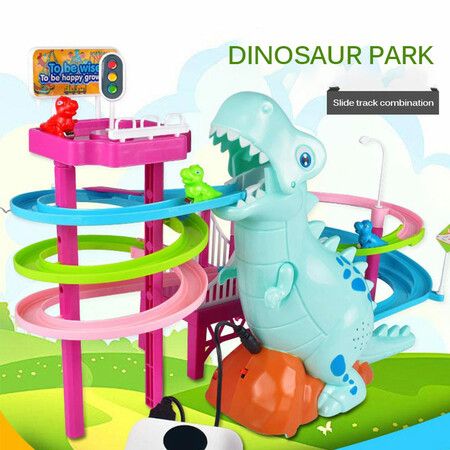 Cartoon Dinosaur Track Set Electric Slide Railcar Track Toy Dinosaur Climb Stairs Music Light Interactive Educational Toys