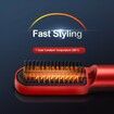 USB Cordless Hair Straightener Comb Ceramic Hair Straightener Brush Travel Portable Chargeable Hair Curler - Red