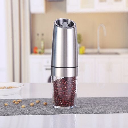 Electric Pepper Grinder, Salt and Pepper Mill & Adjustable Coarseness, Battery Powered with LED Light, Stainless Steel (Single / Silver)
