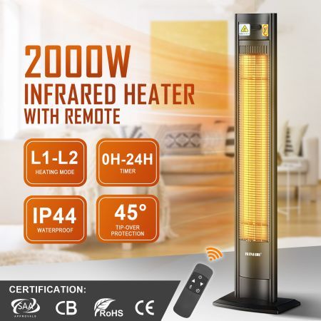 Maxkon Electric Heater Infrared Space Outdoor Indoor Patio Room Portable Energy Efficient Warmer Instant Carbon Fibre 2000W with Remote