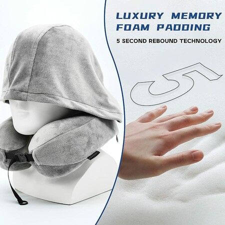 Travel Pillow Hooded Memory Foam Neck Chin Support Head Pillow Airplane Car Office Home Rest Sleeping