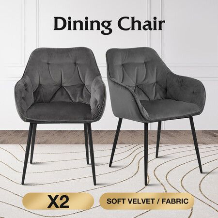Dining Chairs Kitchen Office Room Seat Upholstered Velvet Soft Fabric Mid Century Modern Grey Set of 2